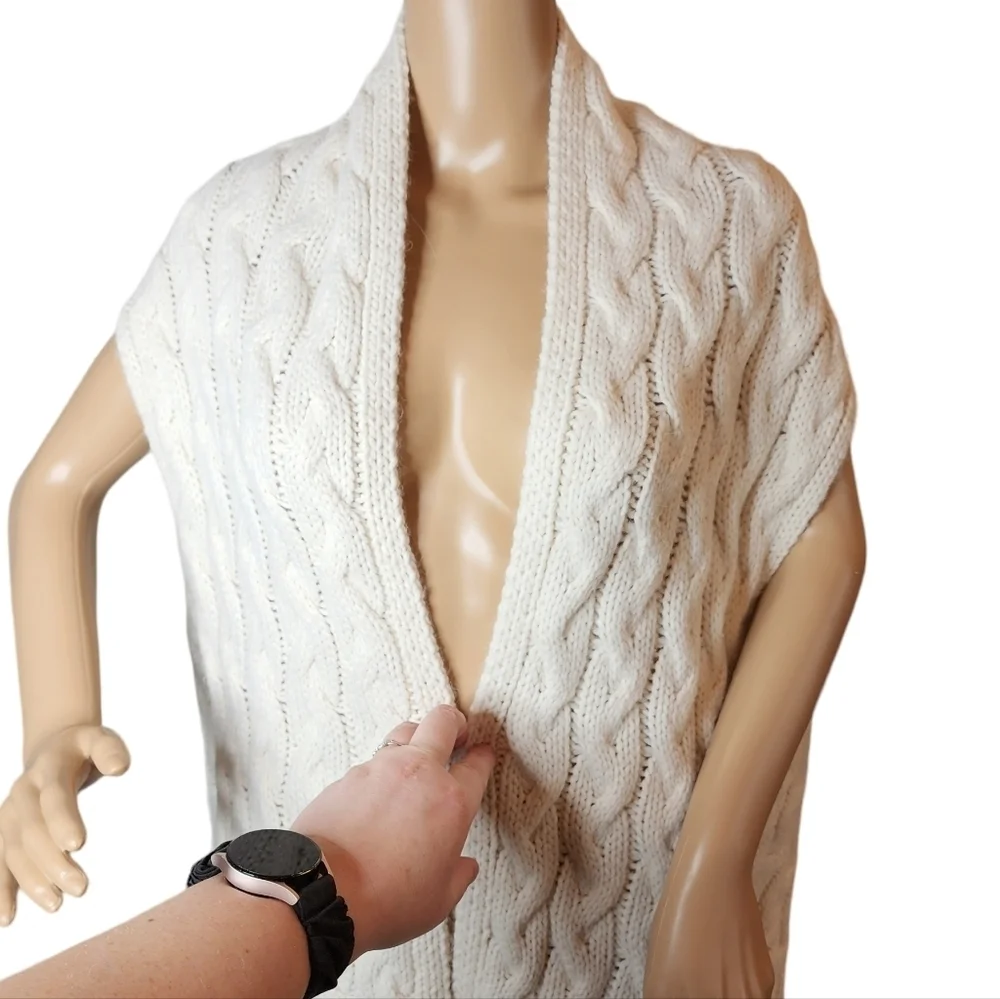Kate Spade O/S Wool Alpaca Blend Cable Knit Ivory‎ Sleeveless Cardigan Vest